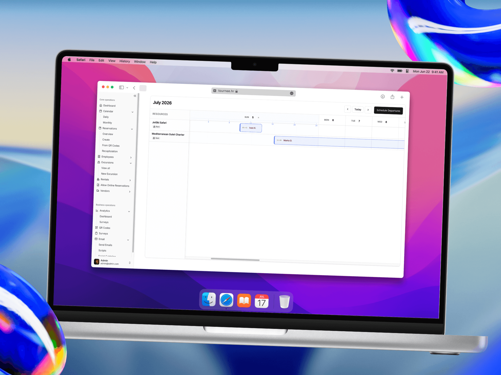 Mjesečni kalendar najma i charter rezervacija